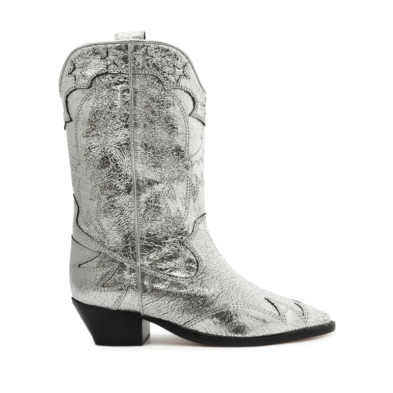 Cicera West Metallic Leather Bootie Booties Fall 23 5 Silver Metallic Leather - Schutz Shoes